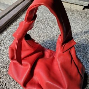 Red Leather Hobo Style Handbag
